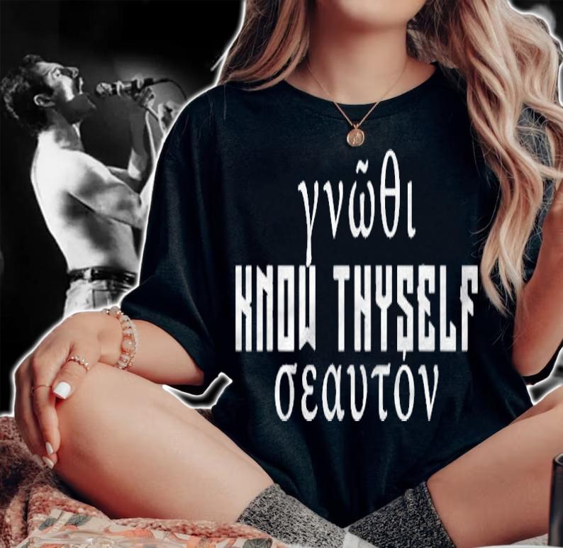 Know Thyself In Greek Letters Quote Saying Greece Geeky T-shirt woman shirt