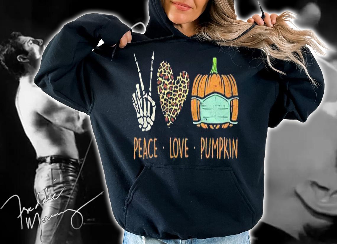Peace Love Pumpkin Face Mask Halloween Quarantine Distancing Shirt