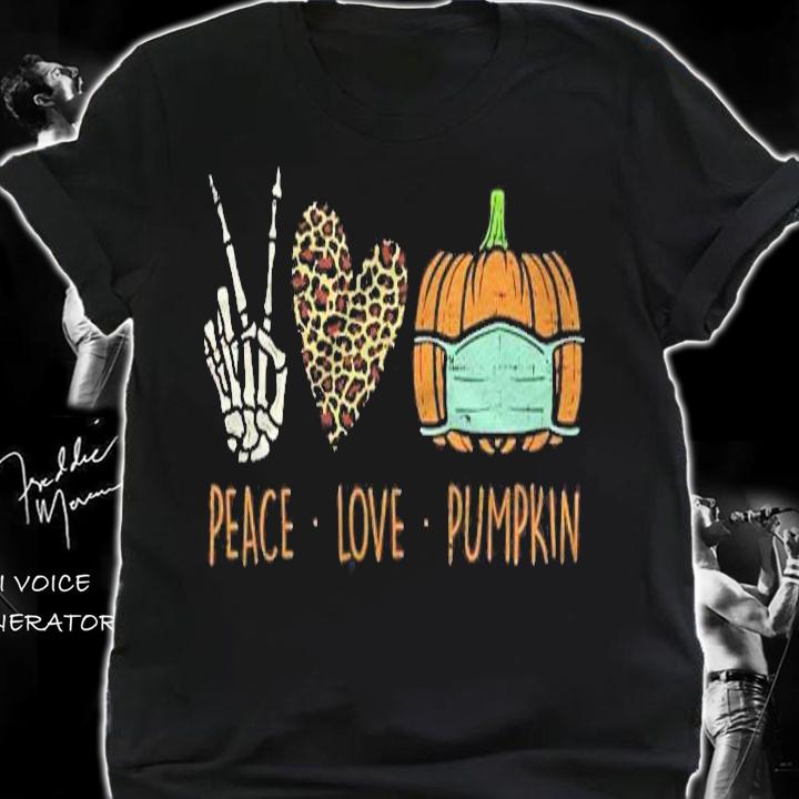 Peace Love Pumpkin Face Mask Halloween Quarantine Distancing Shirt