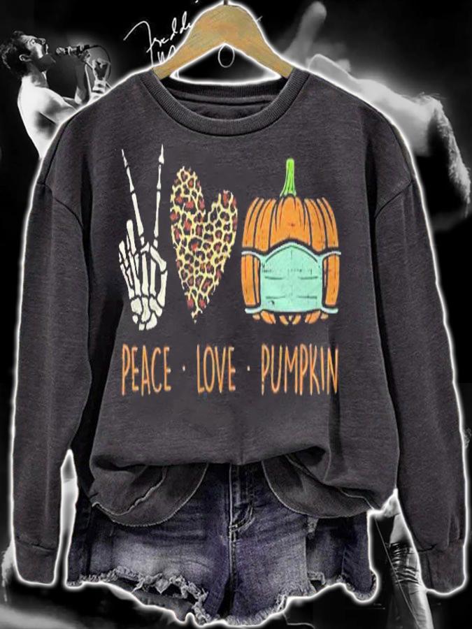 Peace Love Pumpkin Face Mask Halloween Quarantine Distancing Shirt