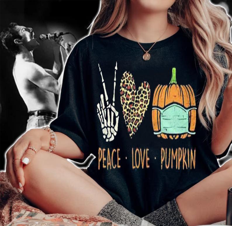 Peace Love Pumpkin Face Mask Halloween Quarantine Distancing Shirt