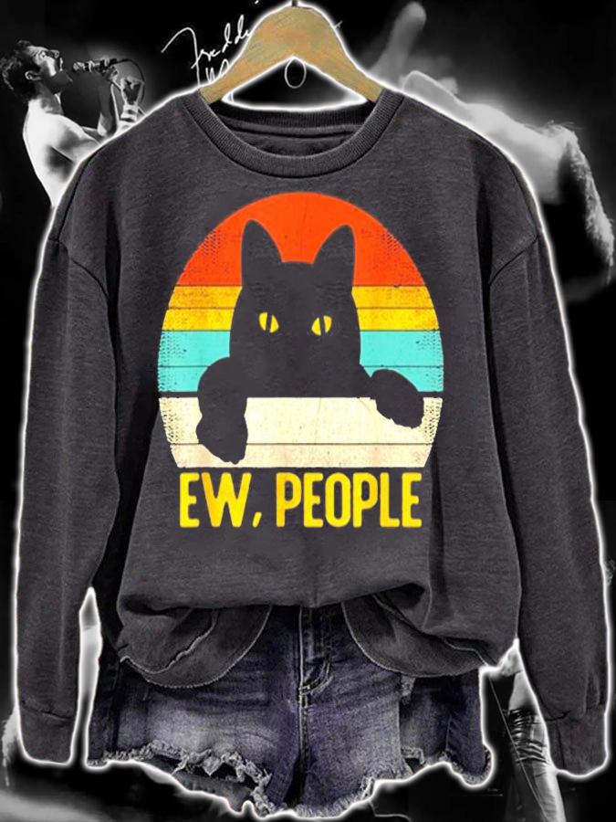 Ew, People Black Cat Vintage Retro  Funny Cat T-Shirt sweatshirt