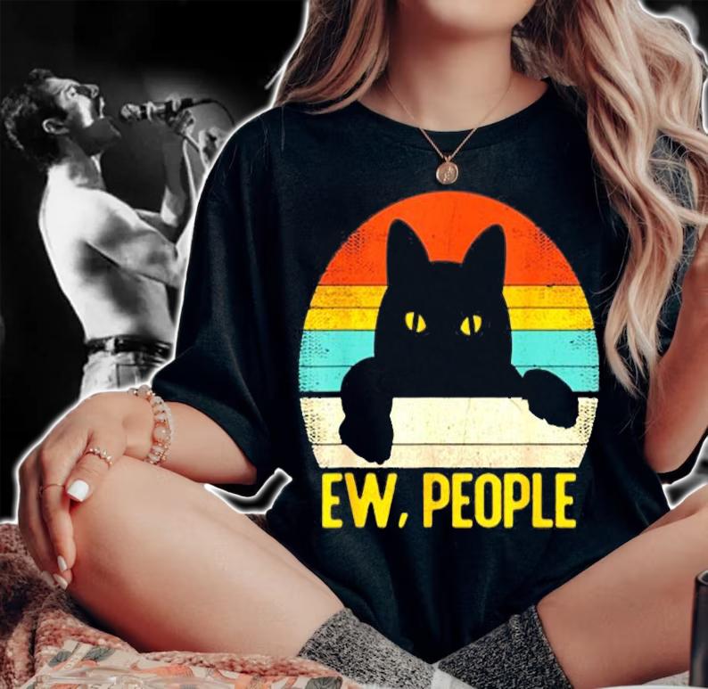 Ew, People Black Cat Vintage Retro  Funny Cat T-Shirt woman shirt