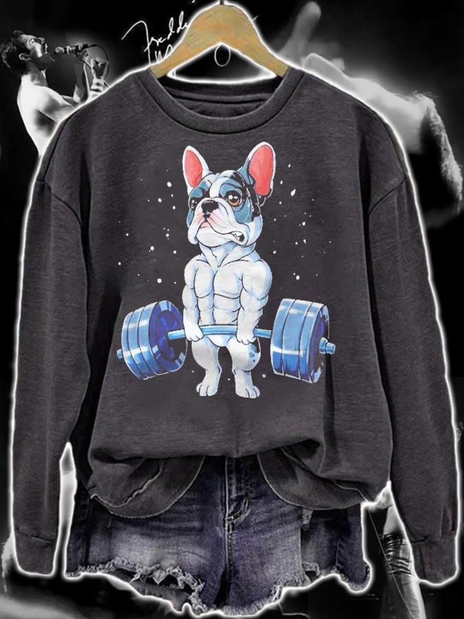 French Bulldog Weightlifting Funny Deadlift Men Fitness Gym Shirt sweatshirt