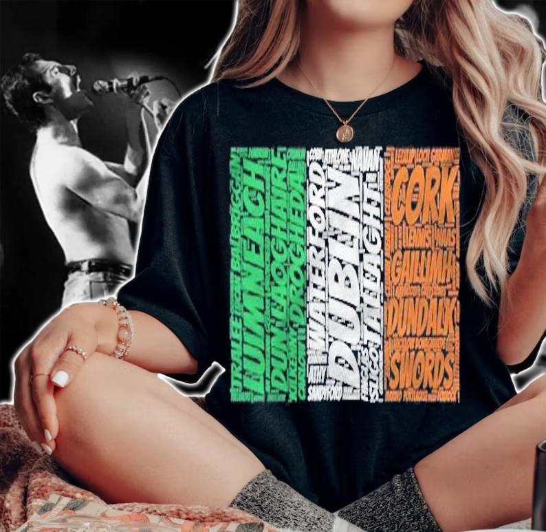 Ireland Flag With Irish City Names Word Art Shirt woman shirt