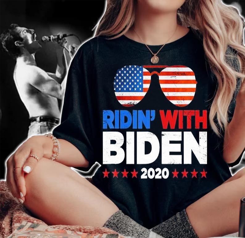 Joe Biden Ridin With Biden 2020 Glasses USA Flag T-Shirt woman shirt