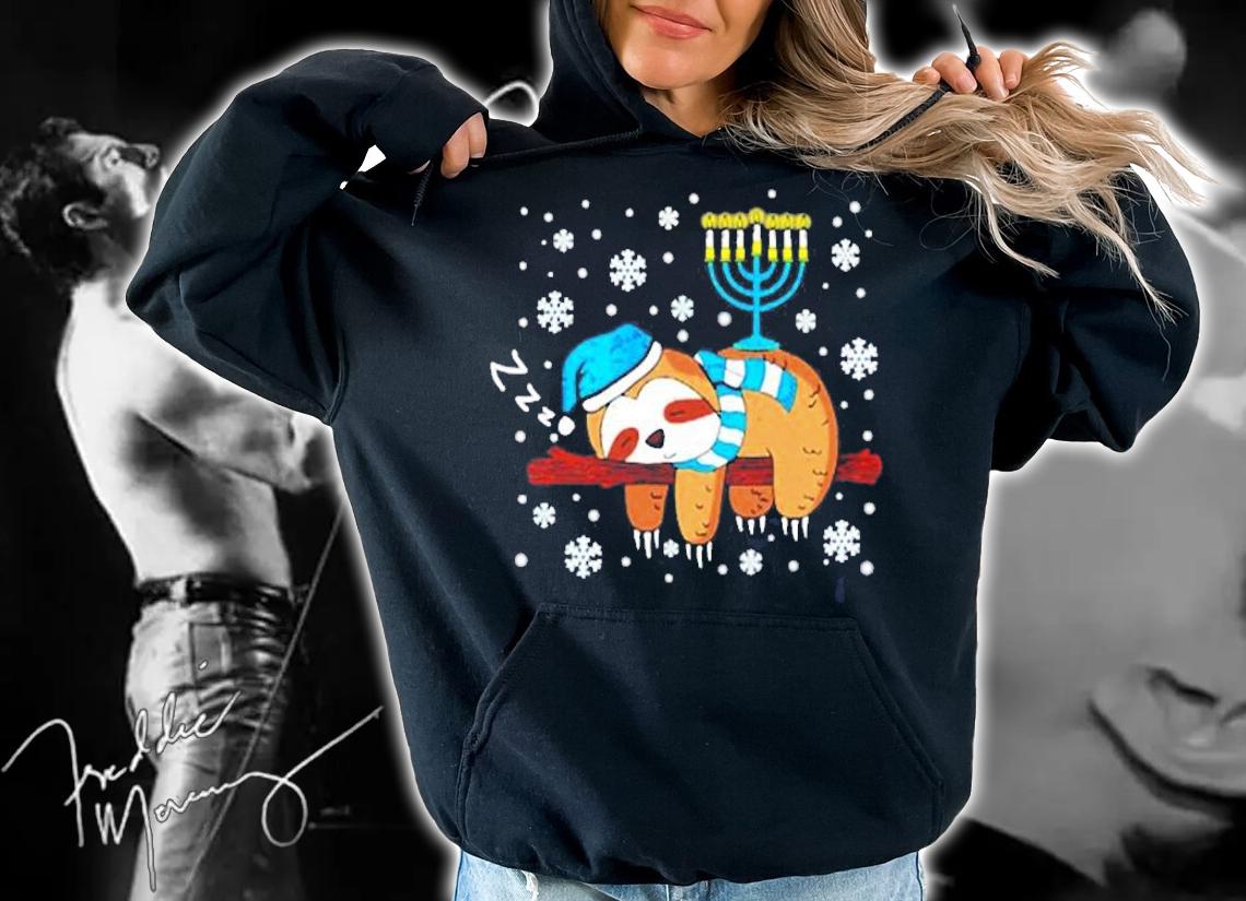 Sleeping Sloth Menorah Hanukkah Chanukah Animal Jewish Shirt