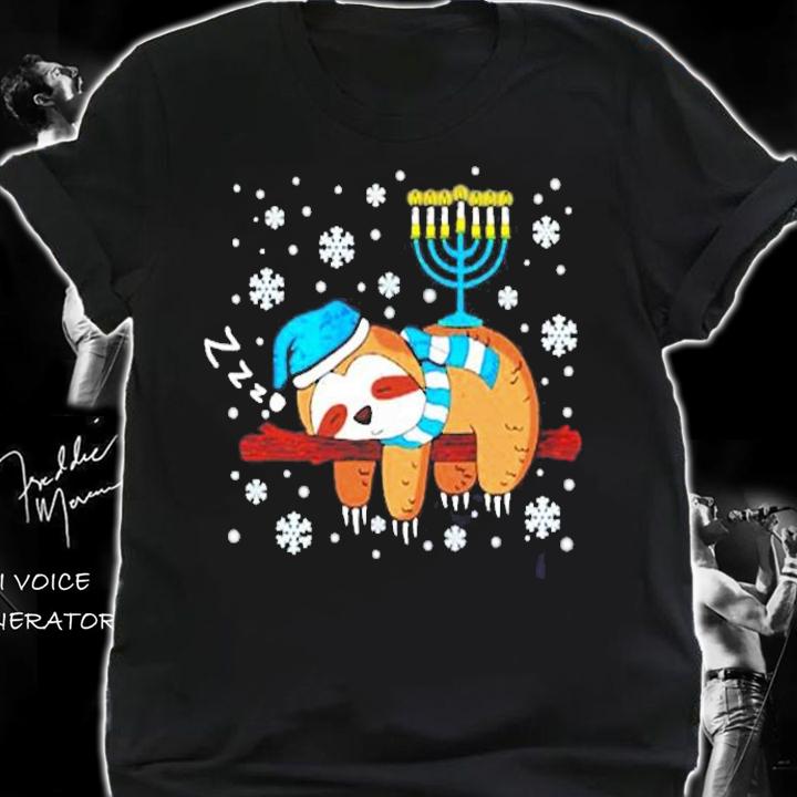 Sleeping Sloth Menorah Hanukkah Chanukah Animal Jewish Shirt