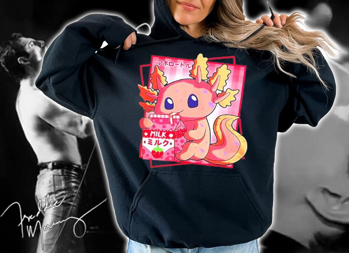 Japanese Style Kawaii Axolotl Strawberry Milk Anime Girl Boy T-Shirt hoodie