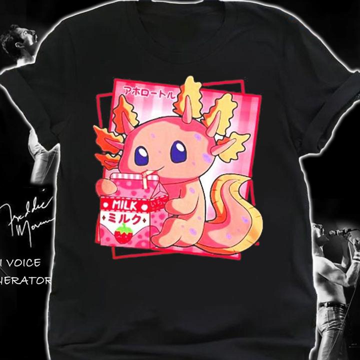 Japanese Style Kawaii Axolotl Strawberry Milk Anime Girl Boy T-Shirt shirt
