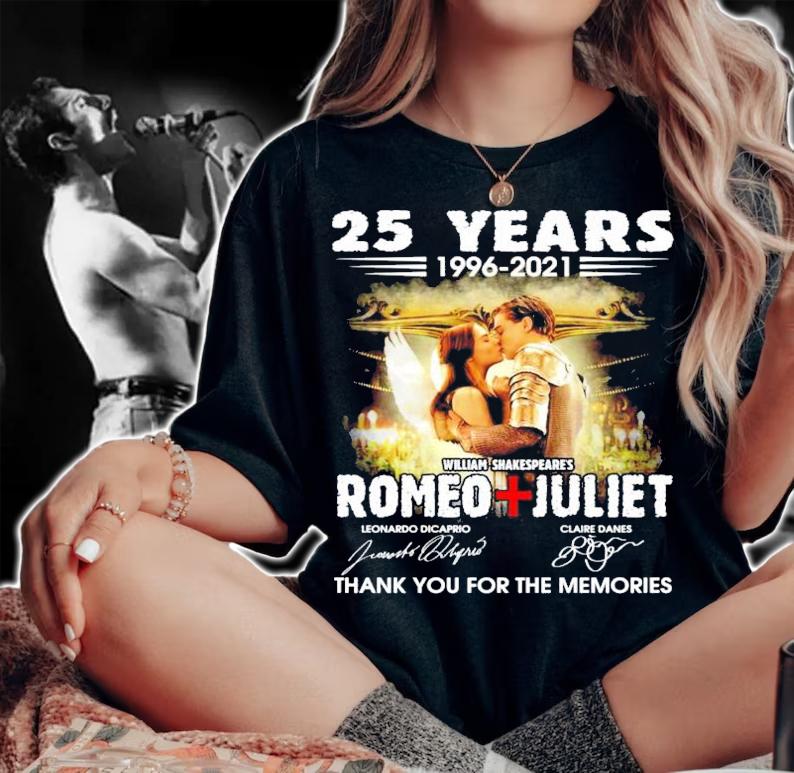 25 years 1996-2021 William Shakespeare's Romeo Juliet signatures t-shirt woman shirt