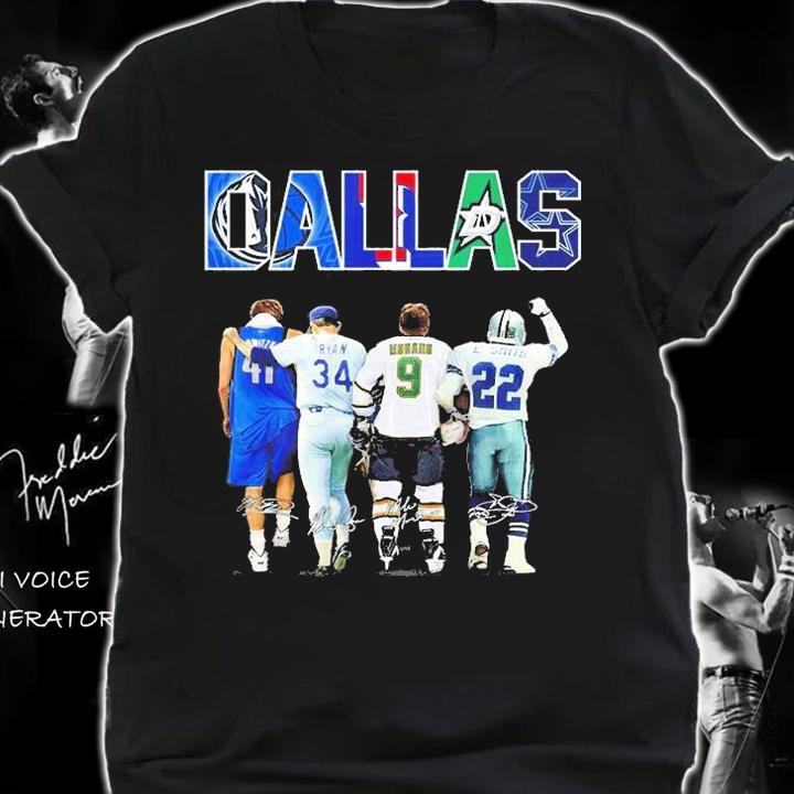 Dallas Dirk Nowitzki Nolan Ryan Mike Modano Emmitt Smith Signatures T-Shirt shirt
