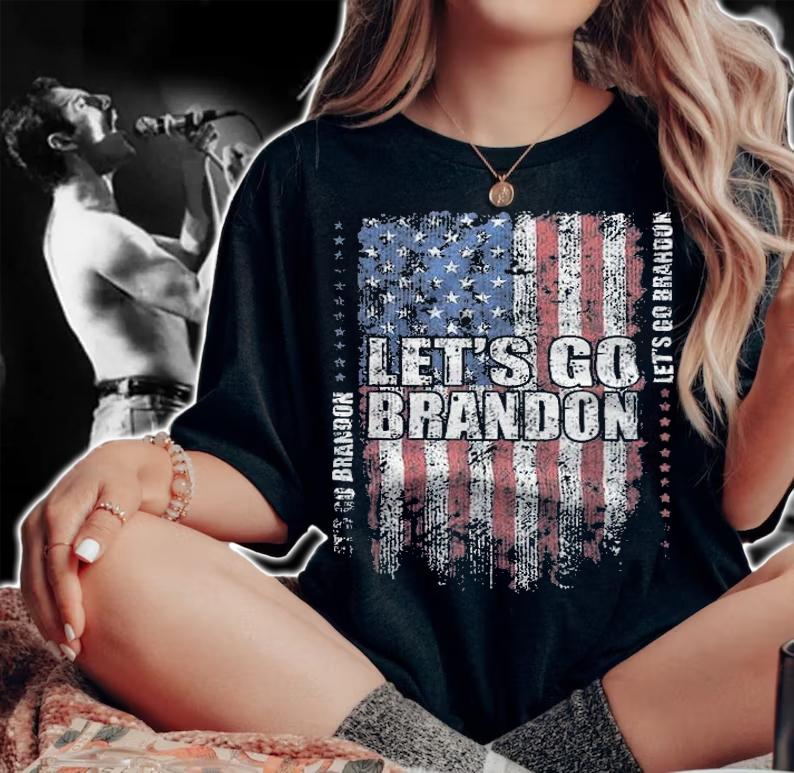 F Joe Biden let's Go Brandon Conservative Anti Liberal USA Grunge Flag T-Shirt woman shirt
