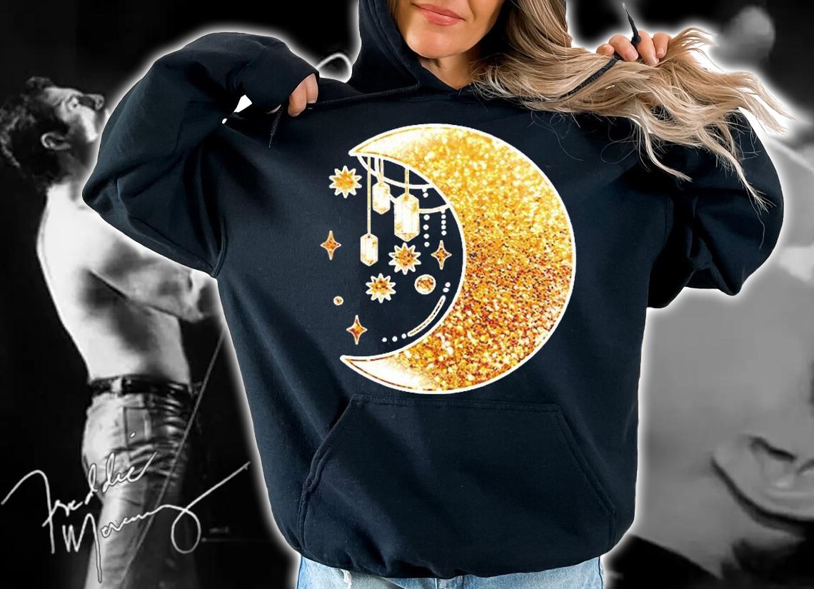 Yellow Half Crescent Moon Stars Ornaments Galaxy Space T-Shirt hoodie