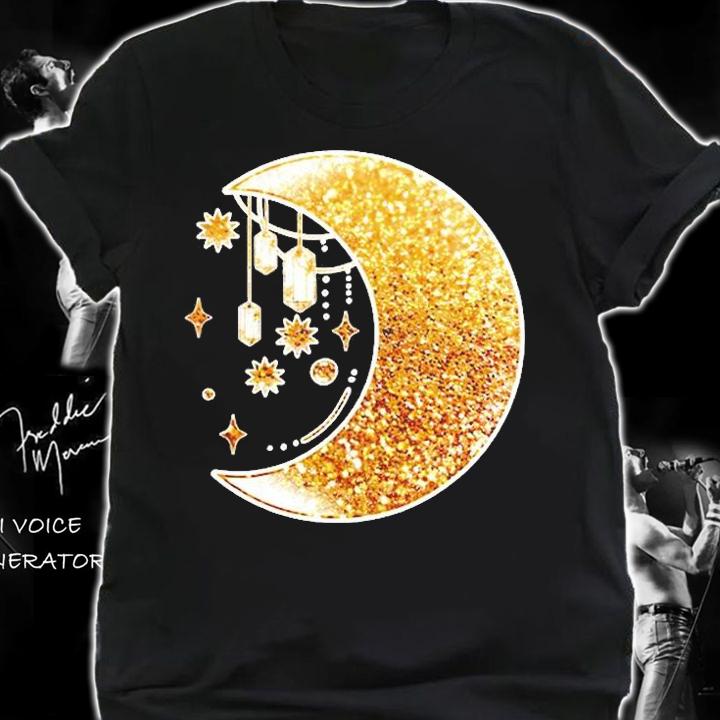 Yellow Half Crescent Moon Stars Ornaments Galaxy Space T-Shirt shirt