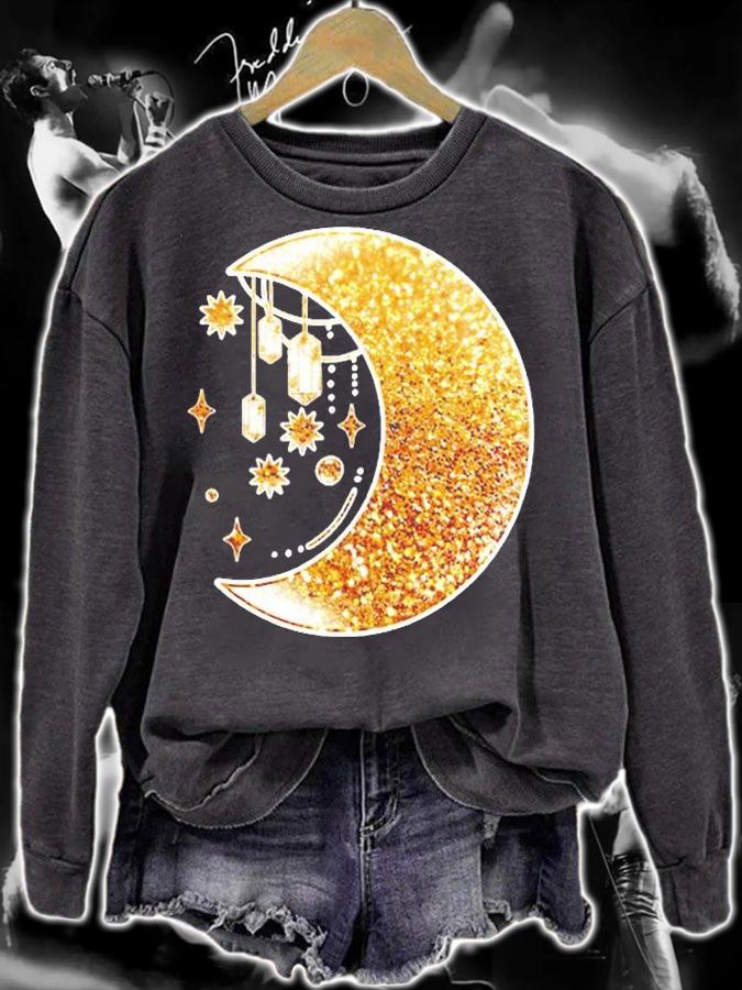 Yellow Half Crescent Moon Stars Ornaments Galaxy Space T-Shirt sweatshirt