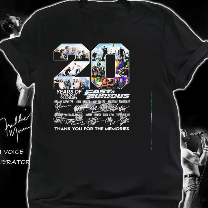 20 Years Of Fast And Furious 2001 2021 10 Movies Thank You For The Memories Shirt.Jpg