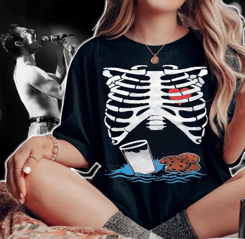 Milk And Cookies Ribcage Skeleton Halloween Costume Shirt woman shirt
