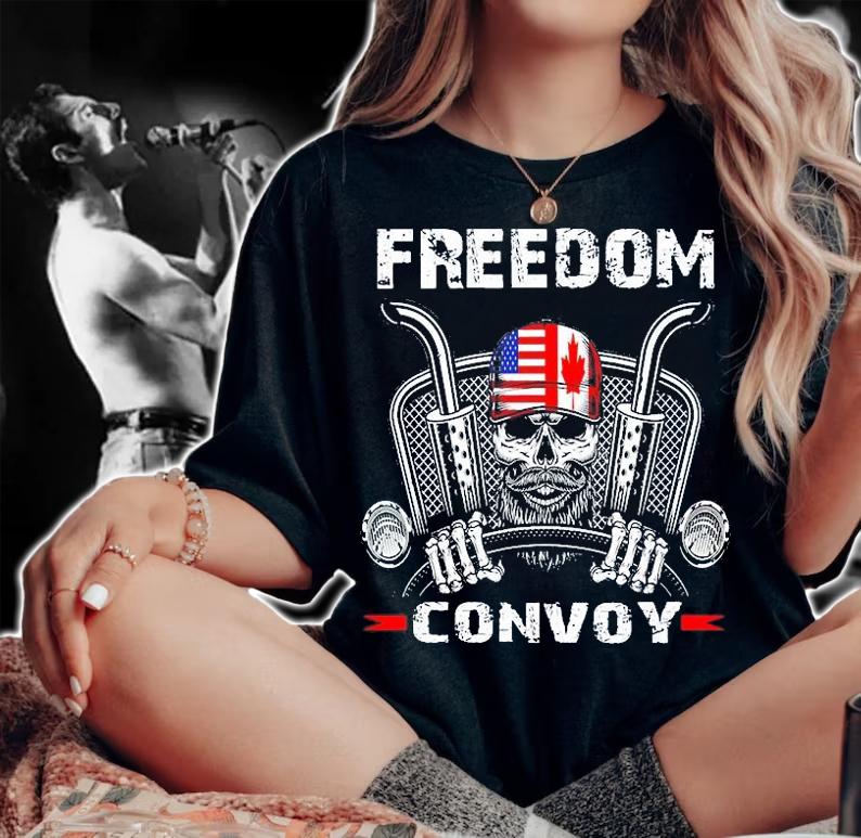 Skull Canada Freedom Convoy 2022 Support Canadian Truckers T-Shirt