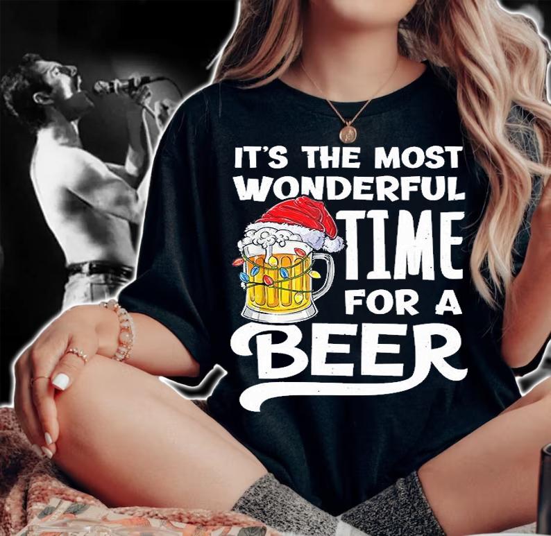 It's The Most Wonderful Time For A Beer Christmas Santa Hat T-Shirt woman shirt