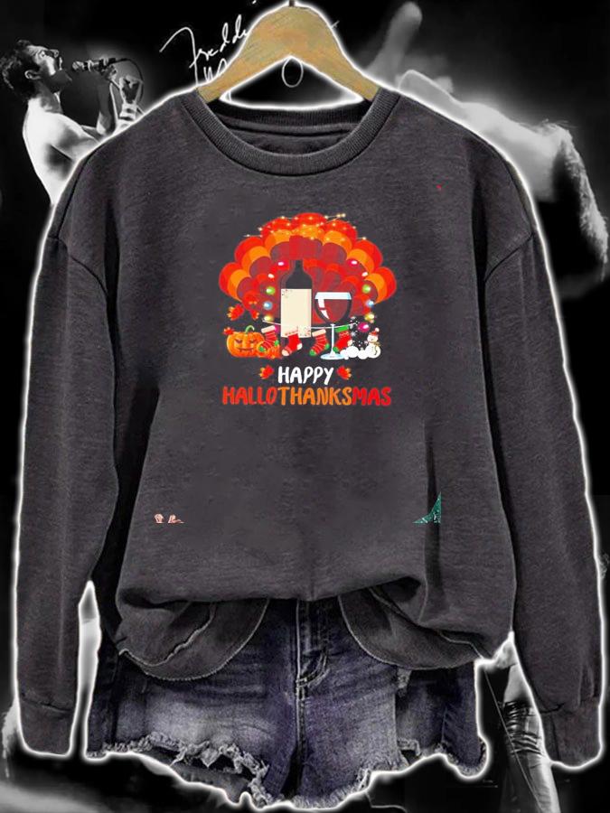 Turkey Wine Happy Hallothanksmas Merry Christmas shirt t-shirt sweatshirt