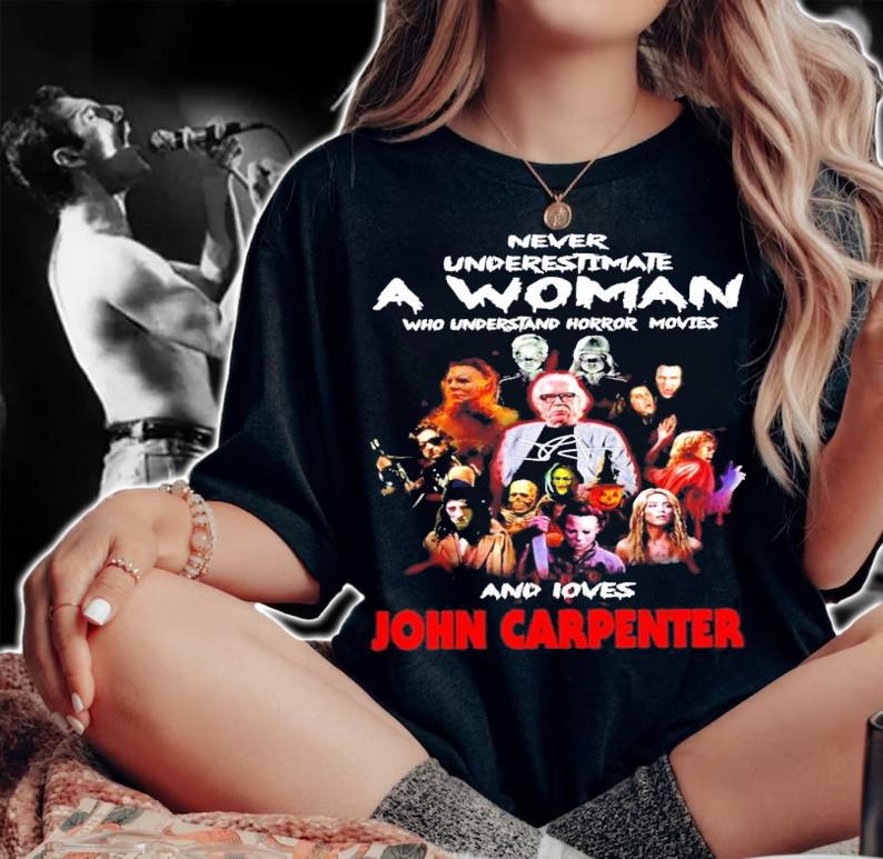Never underestimate a woman and loves John Carpenter signature shirt woman shirt