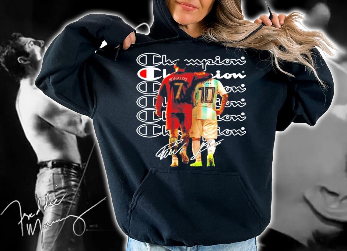 Champion Cristiano Ronaldo Lionel Messi signatures shirt hoodie