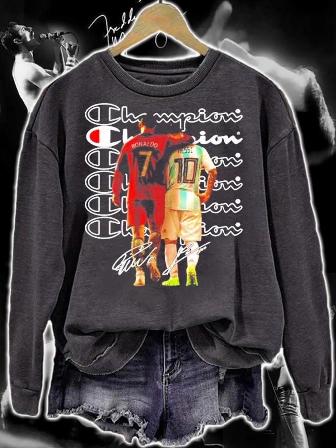 Champion Cristiano Ronaldo Lionel Messi signatures shirt sweatshirt