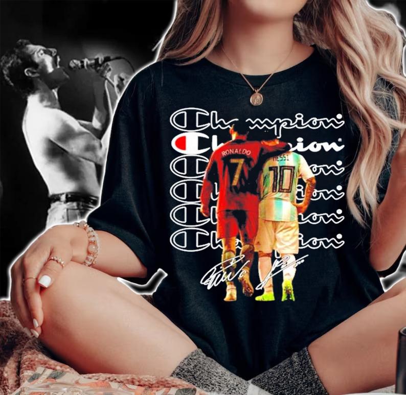 Champion Cristiano Ronaldo Lionel Messi signatures shirt woman shirt