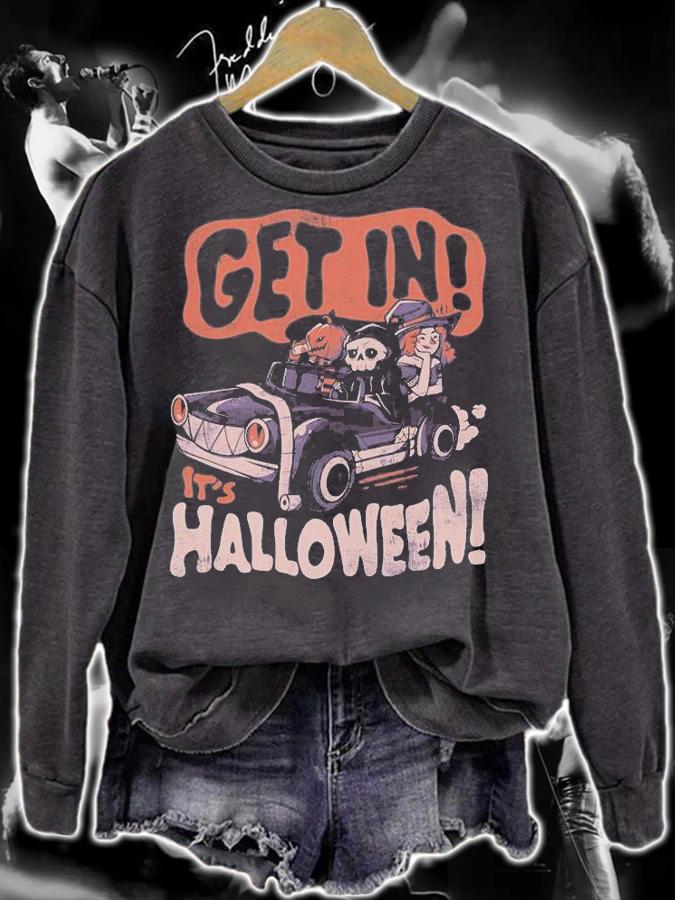 Get in its halloween pumpkin skull gift shirt