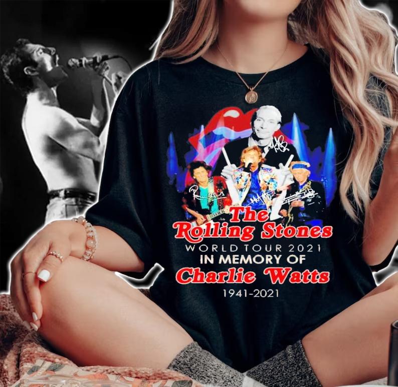 The Rolling Stones world tour 2021 in memory of Charlie Watts signatures shirt woman shirt