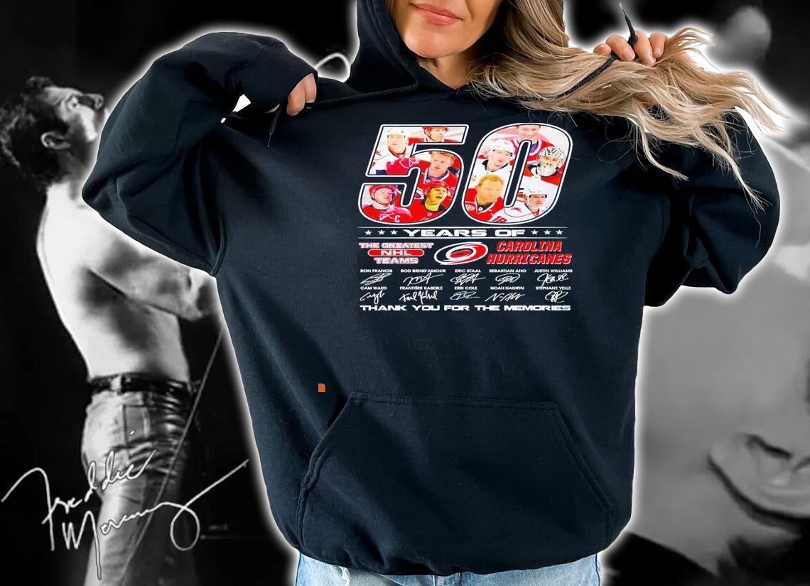 50 years of The Greatest NHL teams Carolina Hurricanes signatures thank you for the memories 2021 shirt