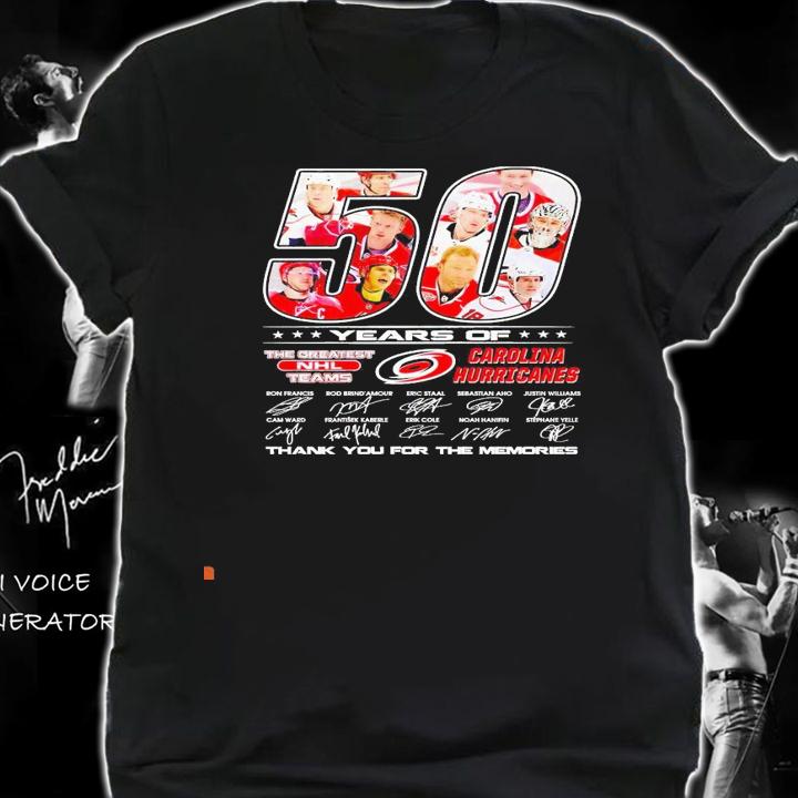 50 years of The Greatest NHL teams Carolina Hurricanes signatures thank you for the memories 2021 shirt