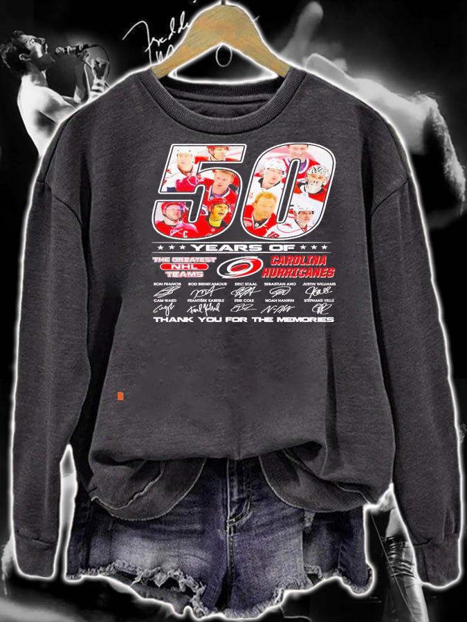 50 years of The Greatest NHL teams Carolina Hurricanes signatures thank you for the memories 2021 shirt