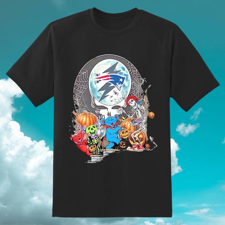 Personalized New England Patriots Bears Skeleton Pumpkin Grateful Dead Halloween T-Shirt