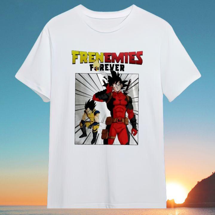 Funny Frenemies Forever Dragon Ball Son Goku Vegeta Marvel Deadpool And Wolverine T-Shirt
