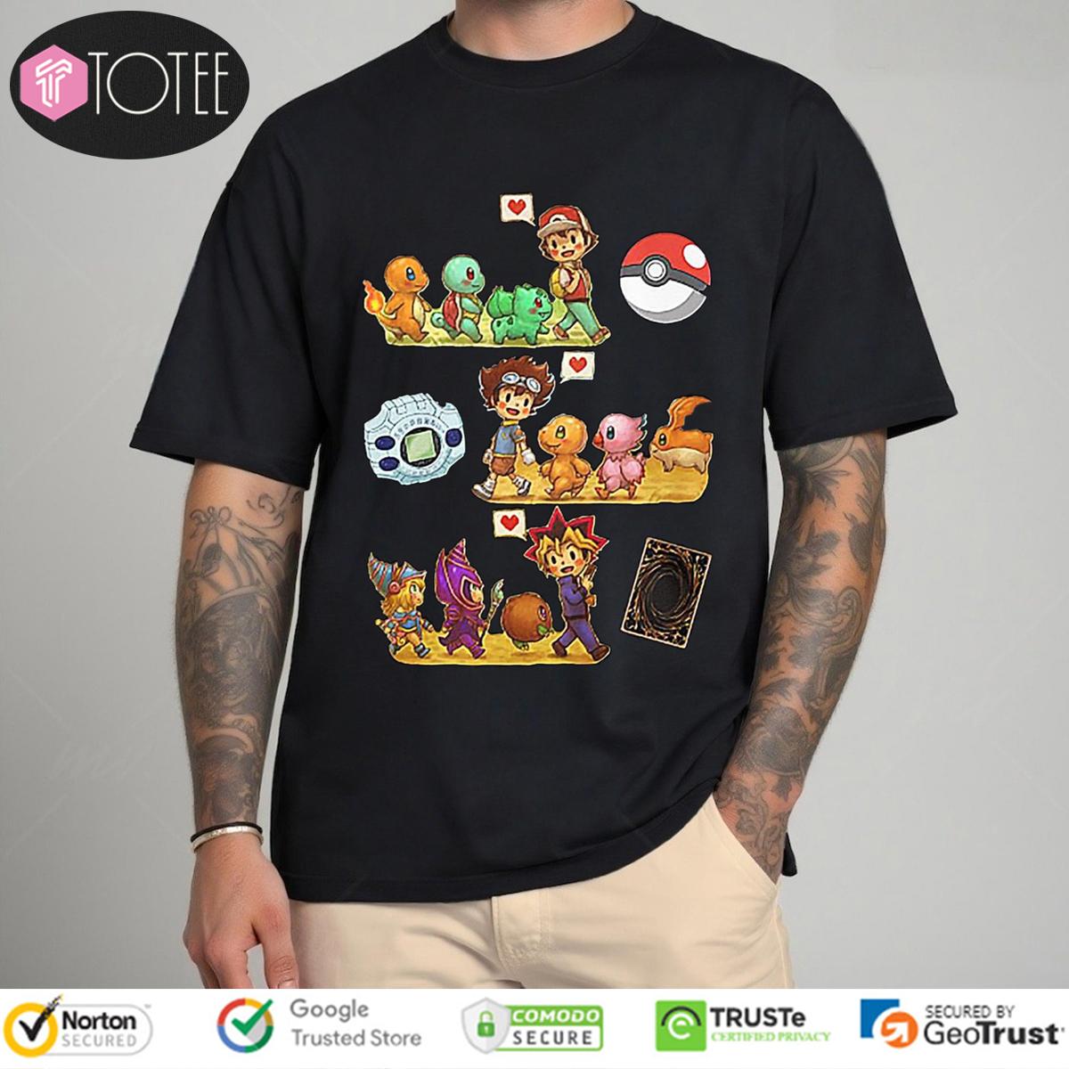 Satoshi Pokemon Yagami Taichi Digimon Adventure Yami Yugi Yugioh T-Shirt