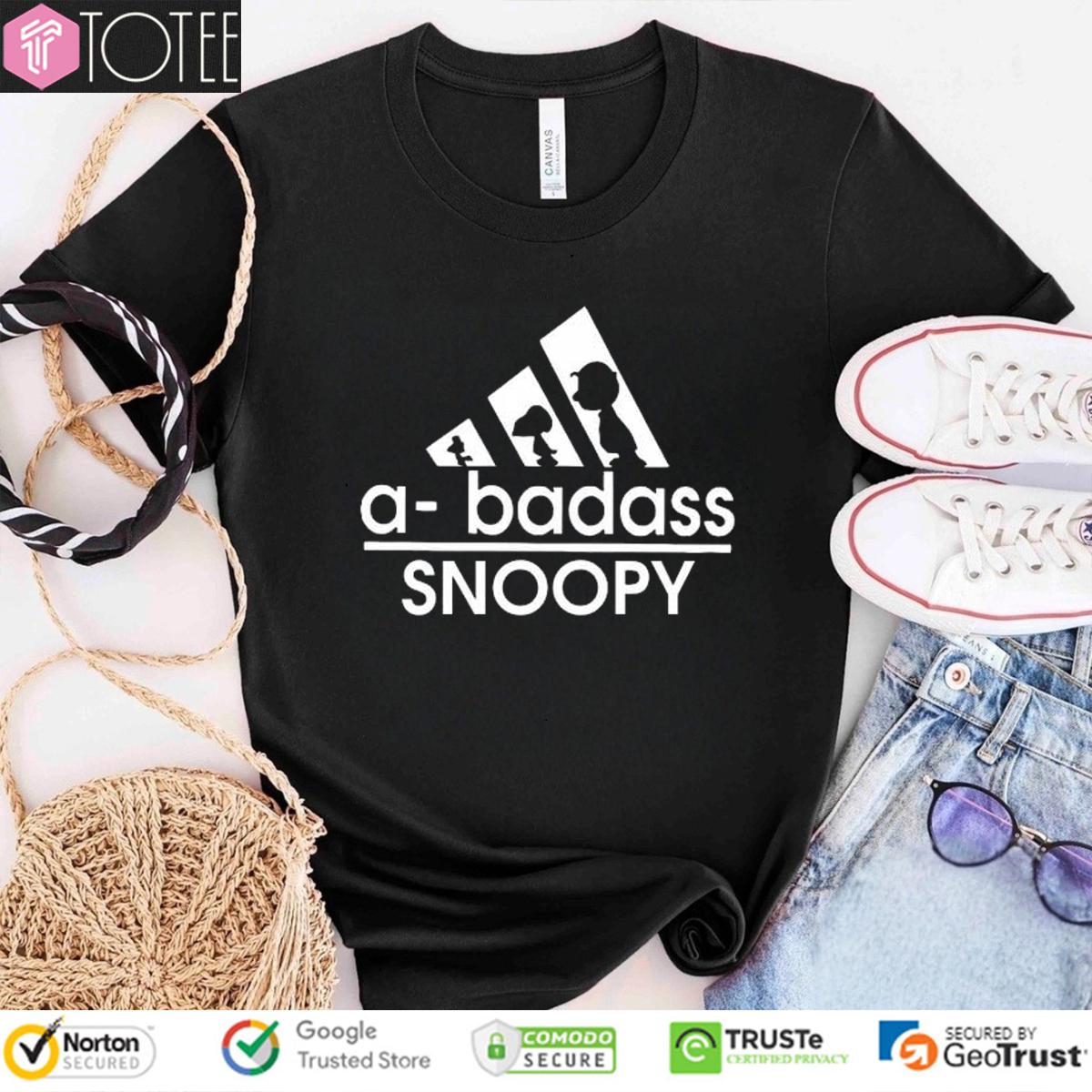 Peanuts Snoopy Woodstock Charlie Brown A-Badass Parody Adidas Logo T-Shirt