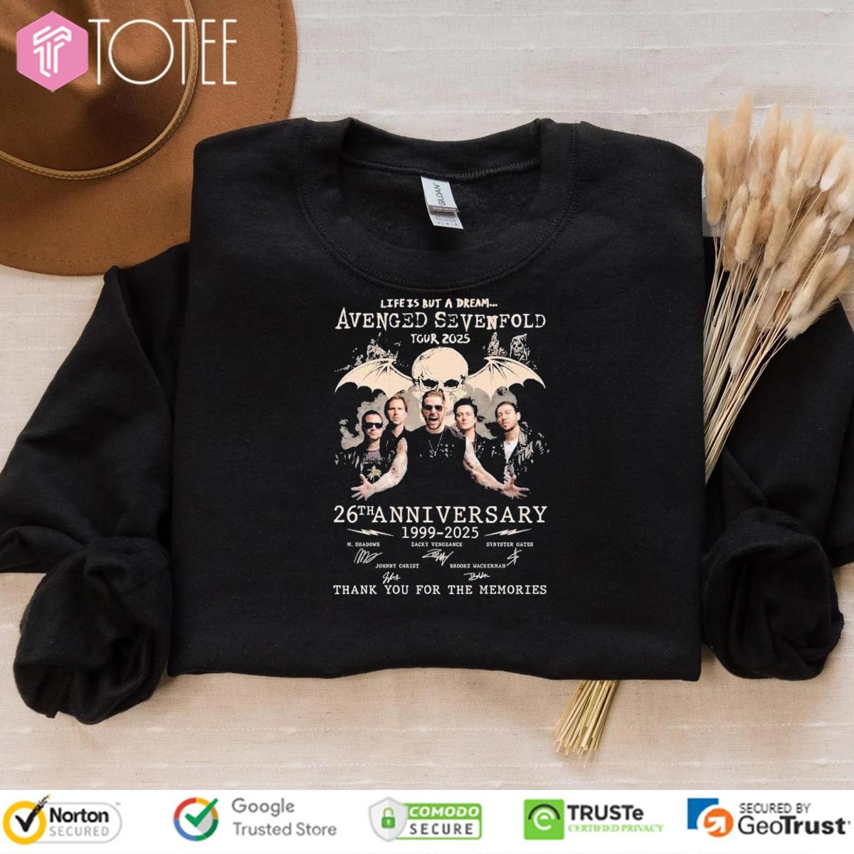 26Th Anniversary Avenged Sevenfold Life Is But A Dream Tour 2025 Signatures sweatshirt