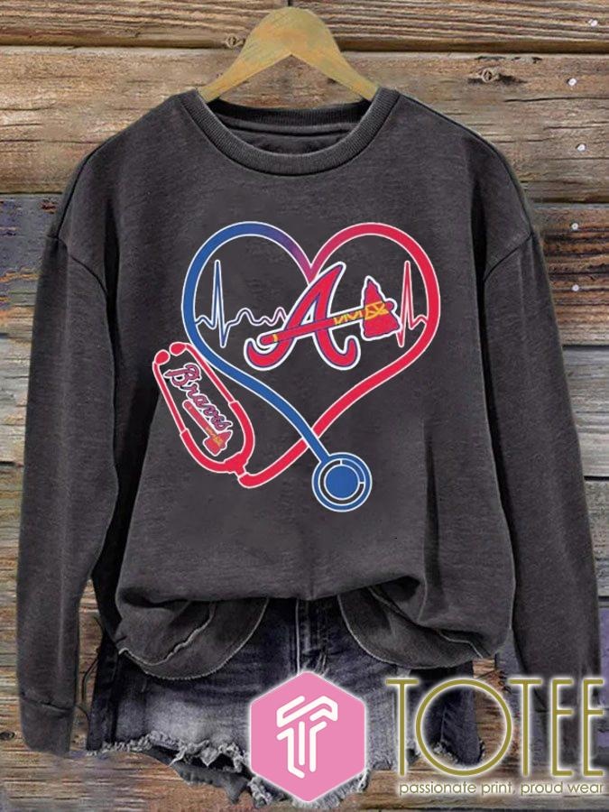 Stethoscope Heartbeat Nurse Atlanta Braves Baseball sweatshirt