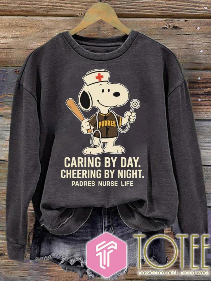 Caring By Day Cheering By Night San Diego Padres Snoopy Nurse Life sweatshirt